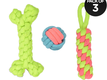 Skatrs Dummy Knotted, Ball and Bone Shaped Rope Chew Toy Combo for Dogs and Cats Fashion