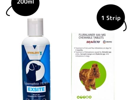 MSD Animal Health Bravecto Tablet (500mg) and Vivaldis Exsite Dog Shampoo Tick & flea Control Combo Online now