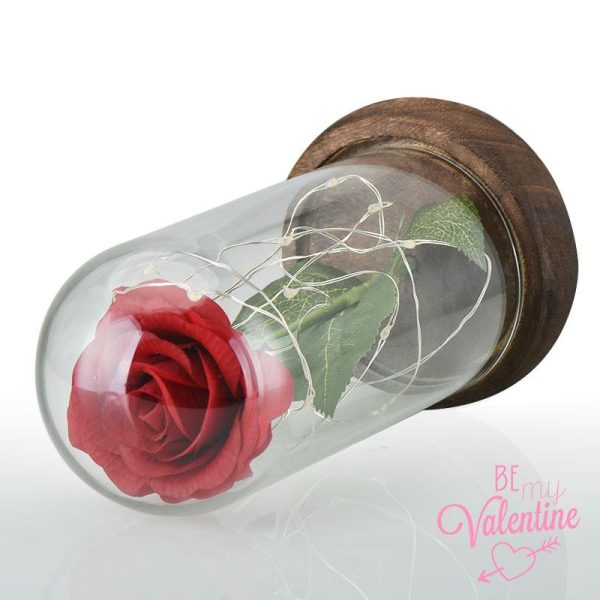 Beautiful Artificial Flowers Rose with LED Light Wooden Base Fashion