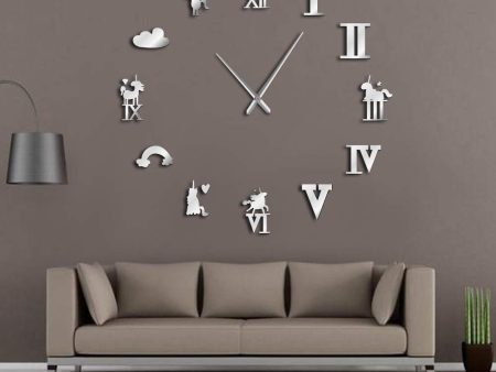 Magical Unicorns Rainbow Large Frameless DIY Wall Clock Discount