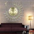 Large 3D Gold Diamond Peacock Metal Wall Clock Supply