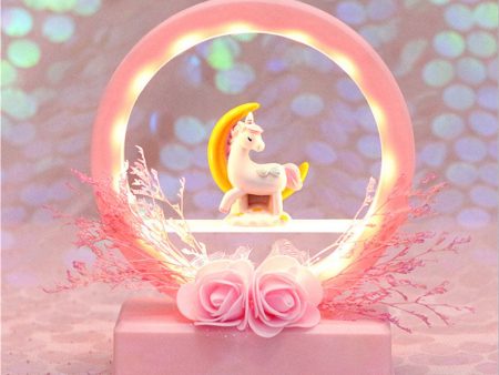 Cartoon Flower Unicorn LED Night Light Lamp Music Box Birthday Gift For Discount