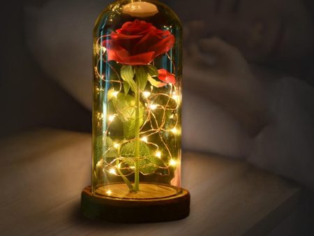 Beautiful Artificial Flowers Rose with LED Light Wooden Base Fashion