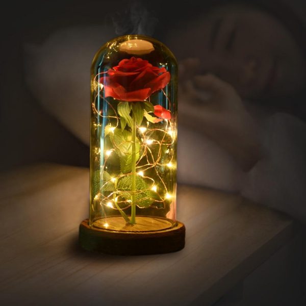 Beautiful Artificial Flowers Rose with LED Light Wooden Base Fashion