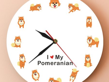 Cartoon Pomeranian Dog Wall Clock Hot on Sale