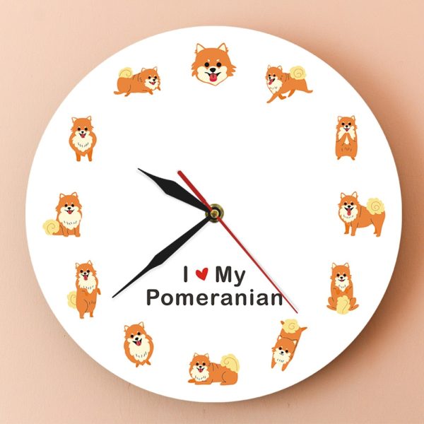 Cartoon Pomeranian Dog Wall Clock Hot on Sale