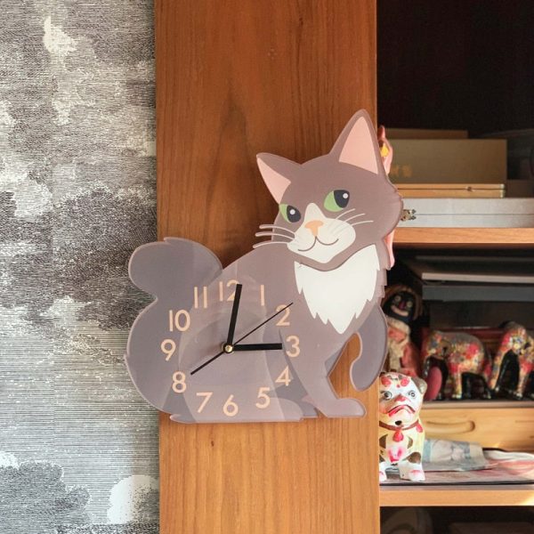 Lovely Brown Cat Arcylic Wall Clock For Sale