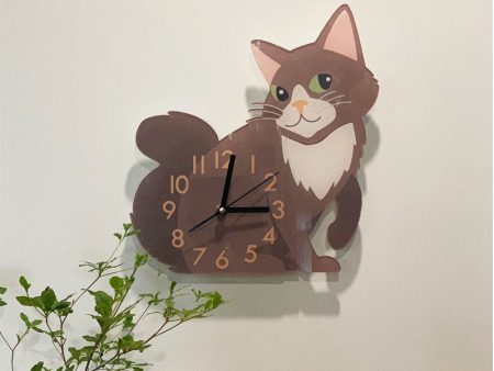 Lovely Brown Cat Arcylic Wall Clock For Sale