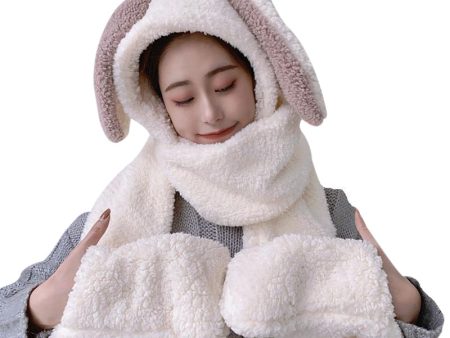 Cute Bunny Long Ear 3 in 1 Plush Warm Hat Scarf Gloves For Sale