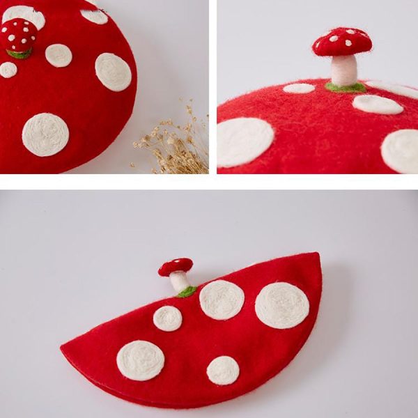 Cute Red Dot Mushroom Felt Wool Hat Beret Online