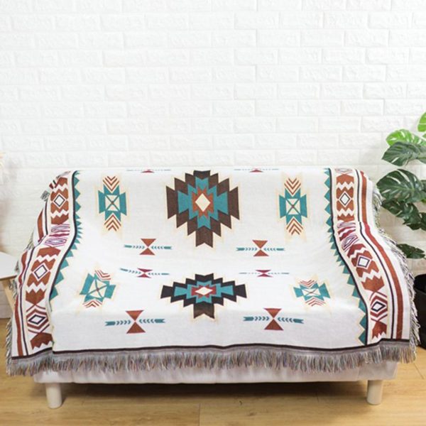 White Geometry Indian Style Throw Blanket Tapestry for Sofa Bed on Sale