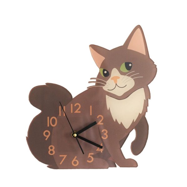 Lovely Brown Cat Arcylic Wall Clock For Sale