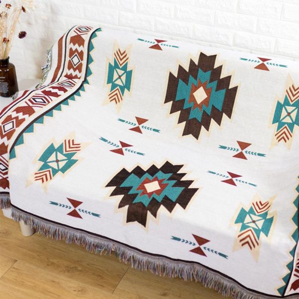 White Geometry Indian Style Throw Blanket Tapestry for Sofa Bed on Sale