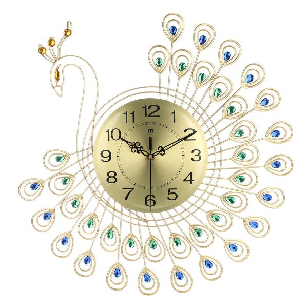 Large 3D Gold Diamond Peacock Metal Wall Clock Supply