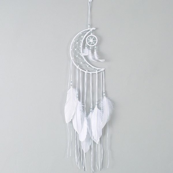 White Moon Dreamcatcher Net With Feathers For Sale