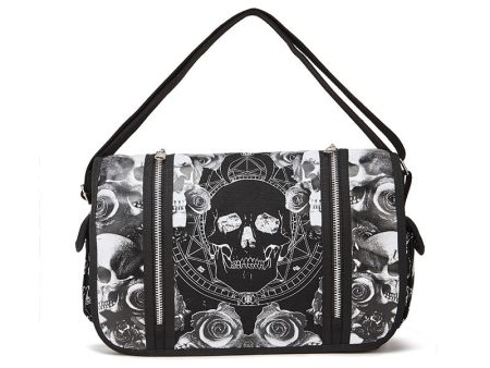 Gothic Sugar Skulls Roses Black & White Shoulder Bag For Sale