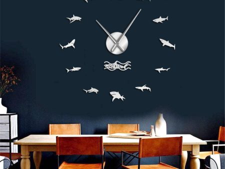 Ocean Great White Sharks Large Frameless DIY Wall Clock Online Sale