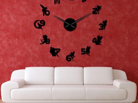 Magical Fairies With Mirror Numbers Large Frameless DIY Wall Clock Sale