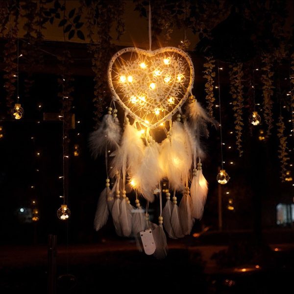 Love Heart Shape LED Night Light Dreamcatcher with Feather Supply