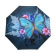 Blue Butterfly Over Flowers Print Folding Automatic Umbrella Online now