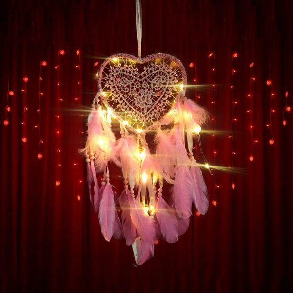 Love Heart Shape LED Night Light Dreamcatcher with Feather Supply