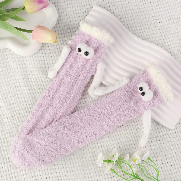 Wholesale 10pcs warm coral fleece socks hand-in-hand couple socks eye mid-calf length socks Valentine s Day gift socks Fashion