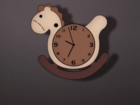 Cartoon Hobby Horse Shape Design Silent Movement Wall Clock For Children Kids Bedroom For Sale