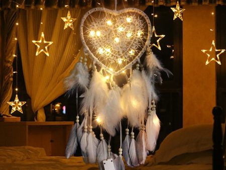 Love Heart Shape LED Night Light Dreamcatcher with Feather Supply