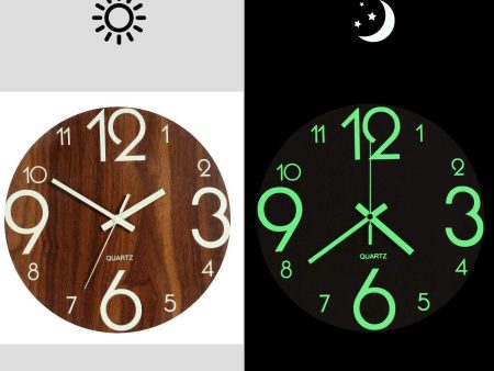 Minimal Luminous Glow in the Dark Wooden Large Number Wall Clock Discount