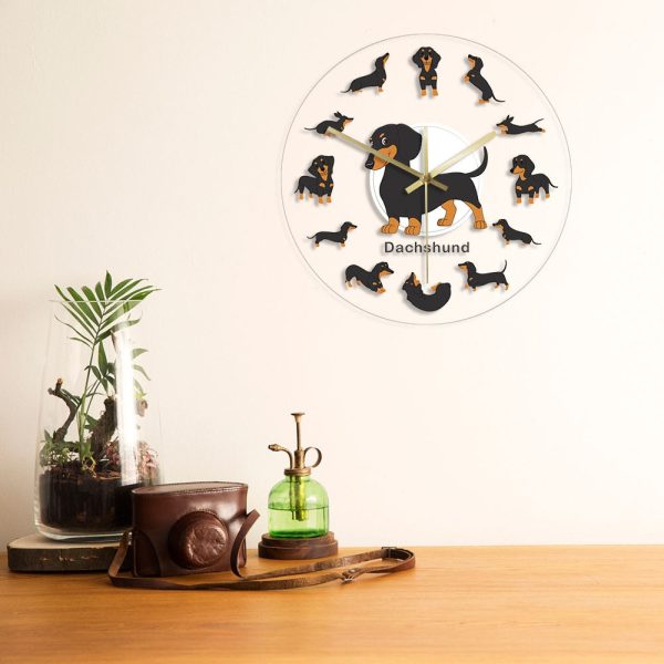 Cartoon Dachshund Wiener Dog Arcylic Wall Clock Online Hot Sale