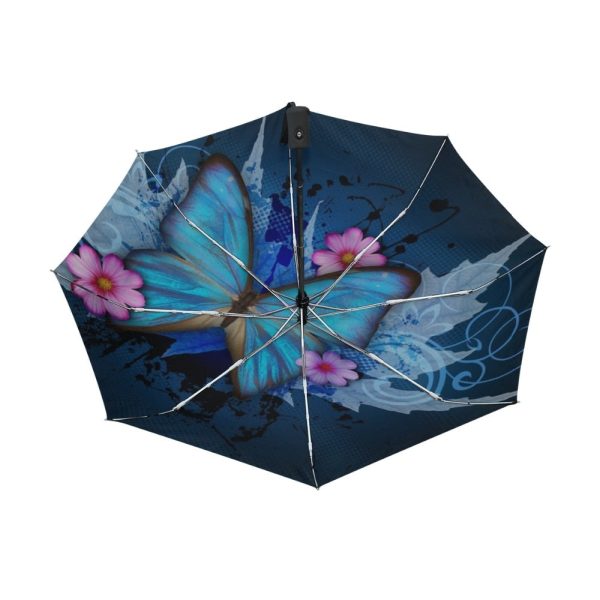 Blue Butterfly Over Flowers Print Folding Automatic Umbrella Online now