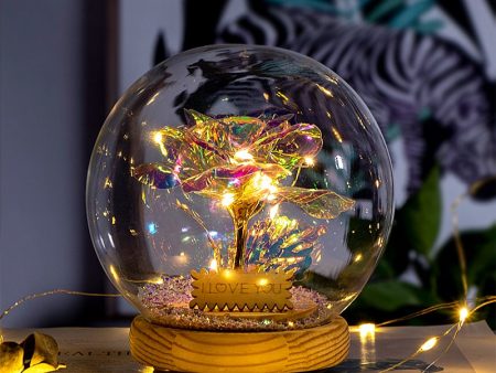 Beautiful Artificial Eternal Rose LED Fairy String Light in Glass Dome Wooden Base Online