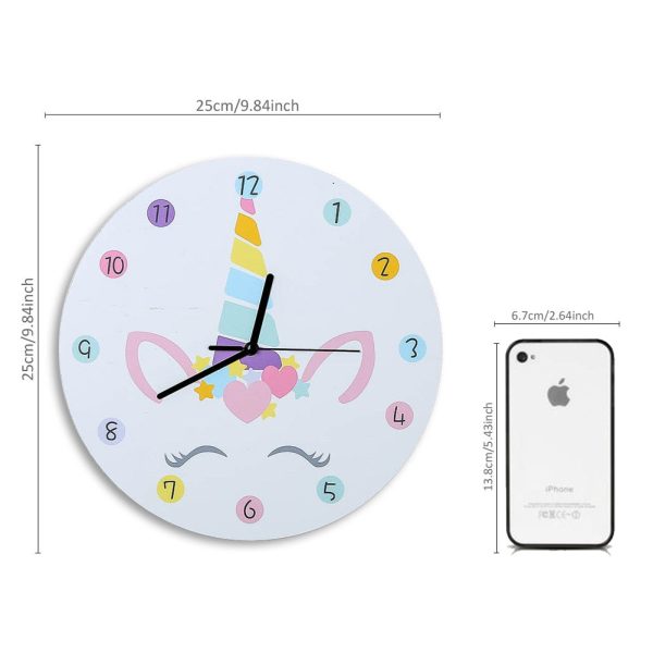 Colorful Unicorn Silent Mute Children Room White Wall Clock Hot on Sale