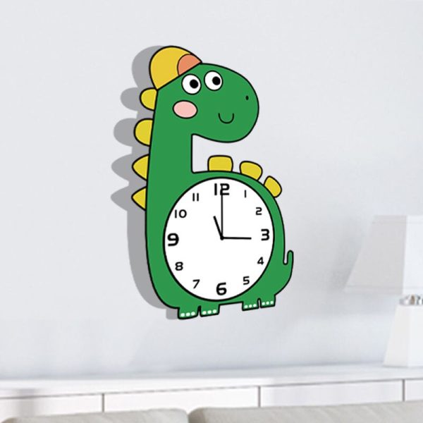 Cartoon Long Neck Dinosaur Brachiosaurus Silent Movement Wall Clock For Children Kids Bedroom Discount