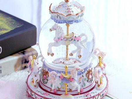 Luxury Carousel Crystal Ball Resin Crafts Music Box with LED Light Online