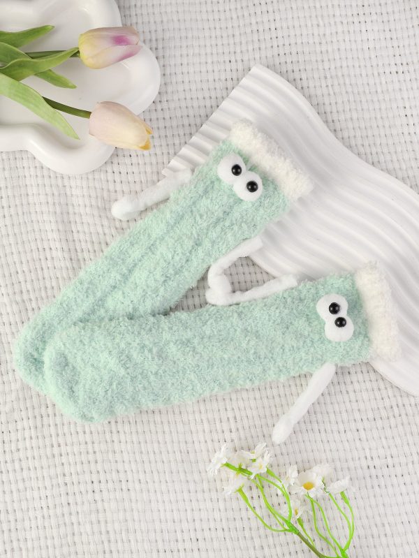 Wholesale 10pcs warm coral fleece socks hand-in-hand couple socks eye mid-calf length socks Valentine s Day gift socks Fashion