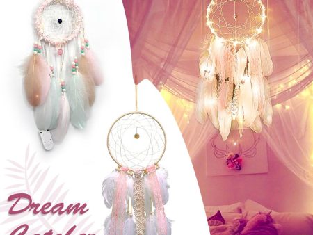 Circle Lace Ribbons LED Light Dreamcatchers with Feather Supply