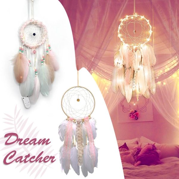 Circle Lace Ribbons LED Light Dreamcatchers with Feather Supply