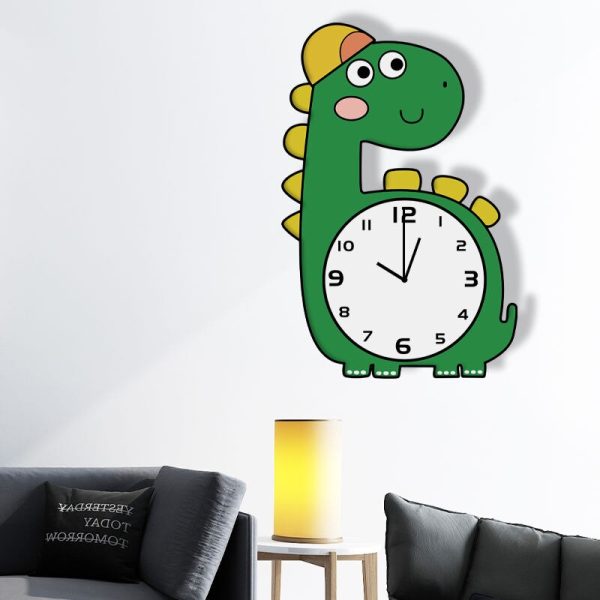 Cartoon Long Neck Dinosaur Brachiosaurus Silent Movement Wall Clock For Children Kids Bedroom Discount