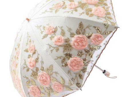 Beautiful Lace Rose Flower Folding Portable Parasol Umbrella Online now