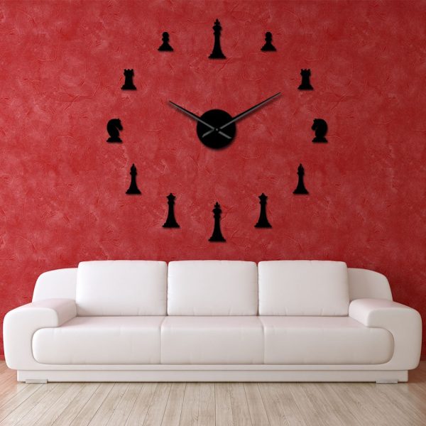 Chess Pieces Board Game Large Frameless DIY Wall Clock Online now