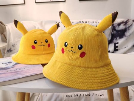 Anime Yellow Pokemon Pikachu Bucket Wide Hat Outdoor Cap Fashion