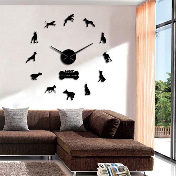 Doberman Pinscher Dog Large Frameless DIY Wall Clock Gift Online Hot Sale