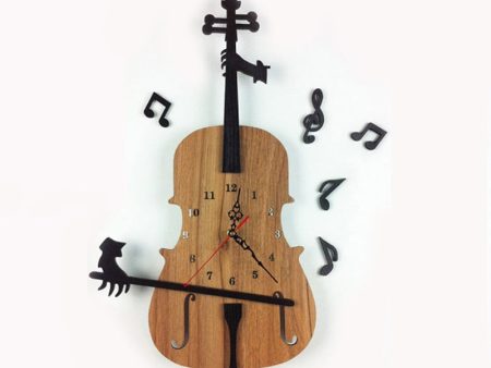 Antique Violin Shaped Wood Clock Home Decor For Sale