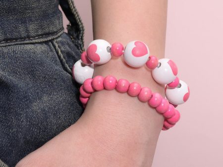 Wholesale New style fresh sweet wooden beads heart-shaped printed round beads beaded bracelet for girlfriend Valentine s Day bracelet suit Cheap