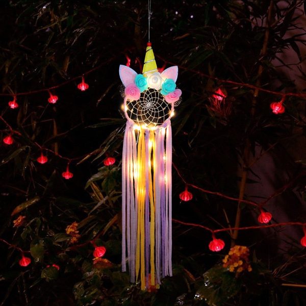 Colorful Flower Unicorn LED Night Light Dreamcatcher & Wind Chimes Decoration For Discount