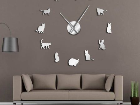 Playful Cats Kittens Large Frameless DIY Wall Clock Online Hot Sale