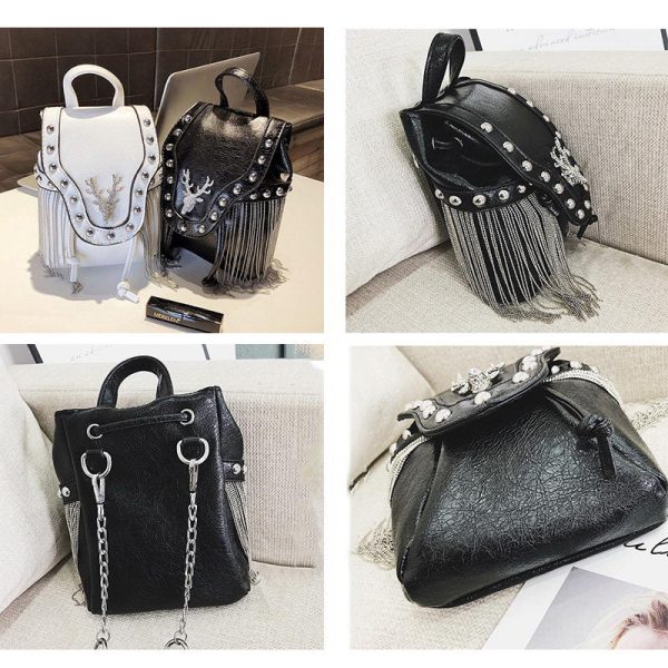 Gothic Reindeer Rivet Leather Handbag Purse Bag with Tassel Online Hot Sale