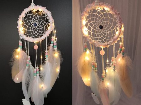 Feather Flower Night Light Walling Hanging Feather Dreamcatcher Online