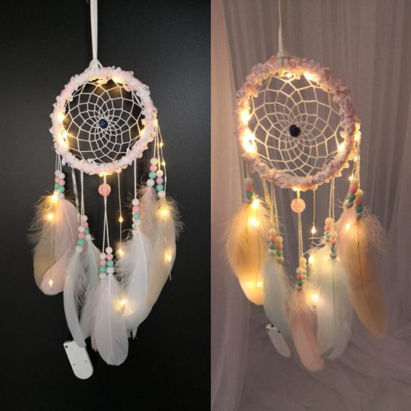 Feather Flower Night Light Walling Hanging Feather Dreamcatcher Online